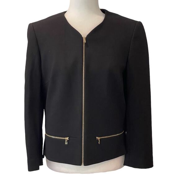 Nine West Women's Fully Lined Ponte Zip Front Jacket Black Size 6 - Picture 1 of 5